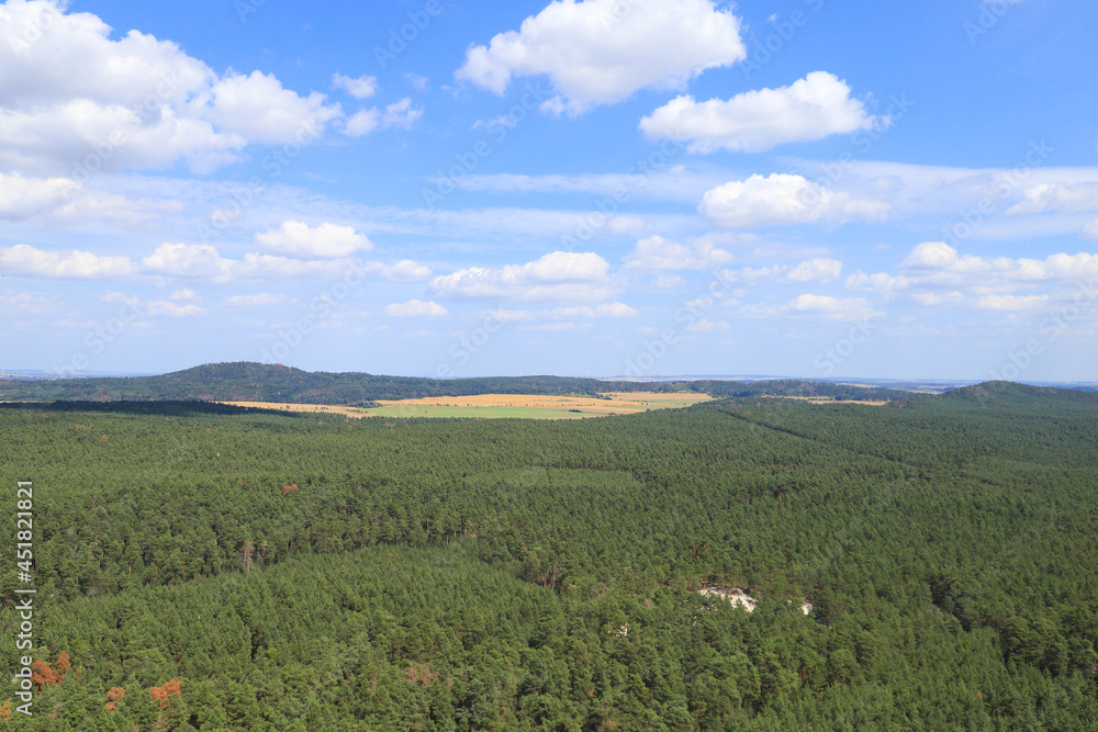 View from Castle Regenstein in Blankenburg (Harz) to Harz Mountains - Germany 
