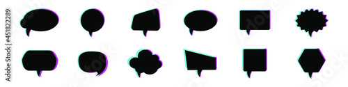 Modern black speech bubbles with neon shadow, flat style. Vector icon set isolated on white background. EPS 10.