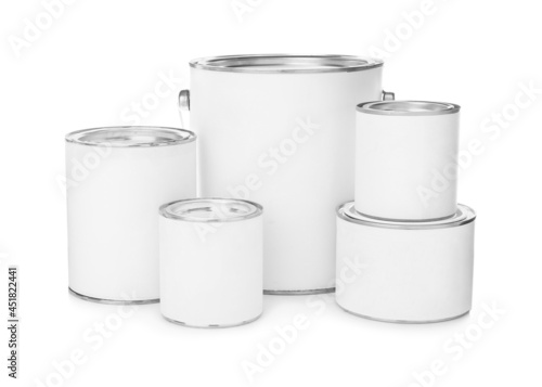Wallpaper Mural Set of different paint cans on white background. Mockup for design Torontodigital.ca