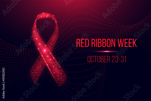 Red ribbon week concept. Banner with red ribbon awareness and text. Vector illustration.