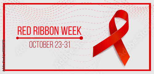 Red ribbon week concept. Banner with red ribbon awareness and text. Vector illustration.