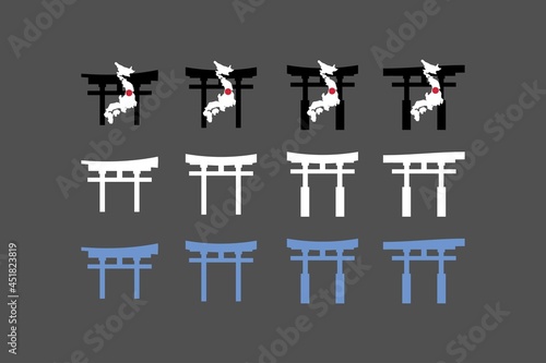 Japanese temple gate symbols with Japan Map. 