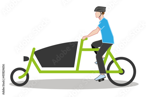 Fahrradfaherer mit Lastenrad - Lastenfahrrad - Vektor Illustration isoliert auf weißem Hintergrund - cargo bike