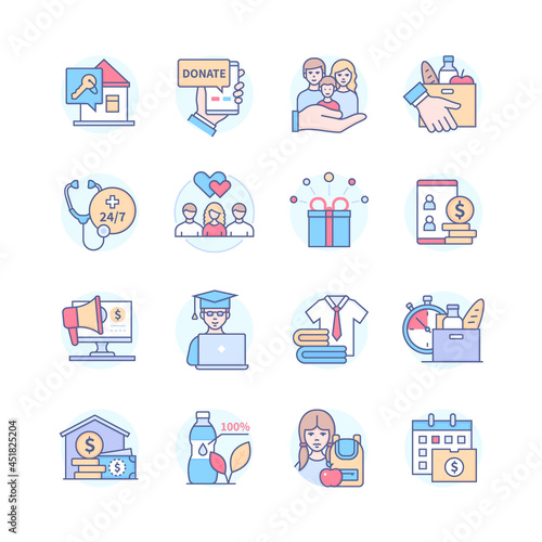 Helping the poor - colorful line design style icon set