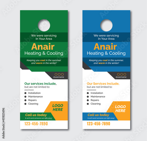 HVAC door hanger or flyer poster social media post template Premium Vector ads