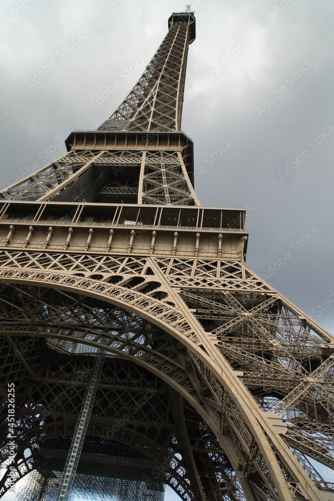 A view of iconic Eiffel tower in Paris, France