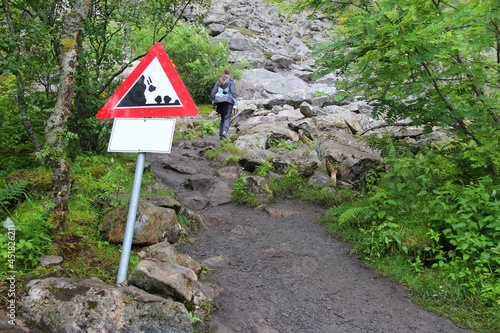 Hiking trail rockfall danger photo