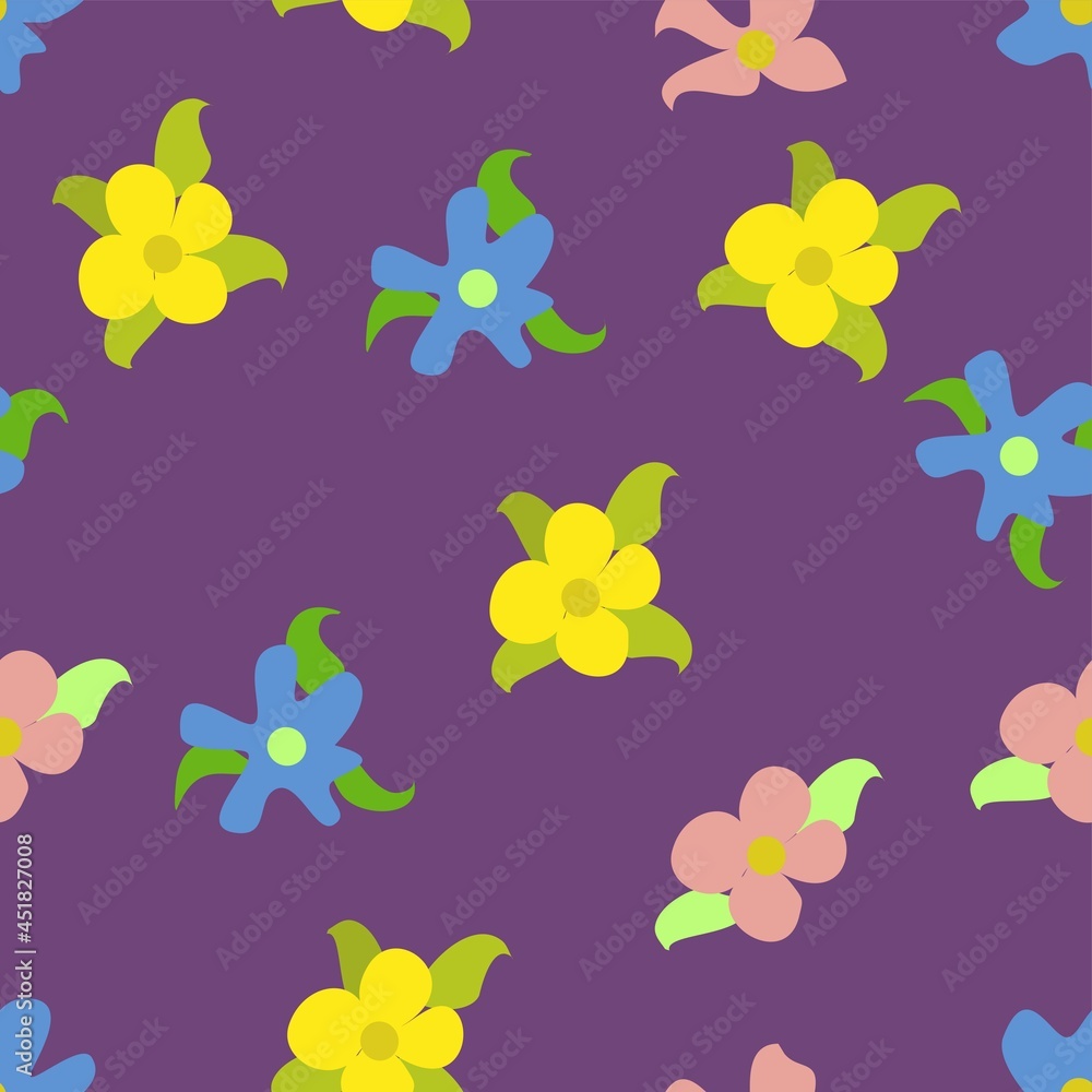 Doodle Style Floral Vector Repeat Pattern On Purple