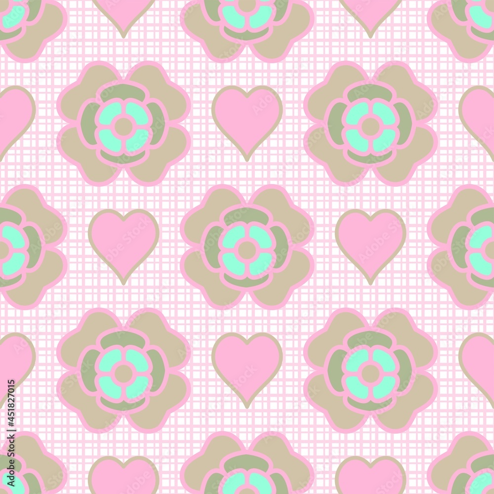 Geometric Symmetrical Hearts And Flowers Vector Repeat Pattern Geometric Symmetrical Hearts And Flowers Vector Repeat Pattern