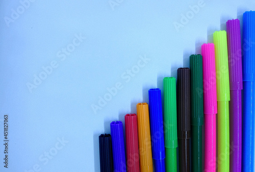 colorful markers isolated on a white background, top view