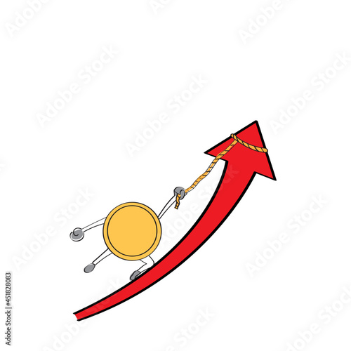 Bitcoin at new heights - coin on top in graph background. Cryptocurrency investing concept. To the moon