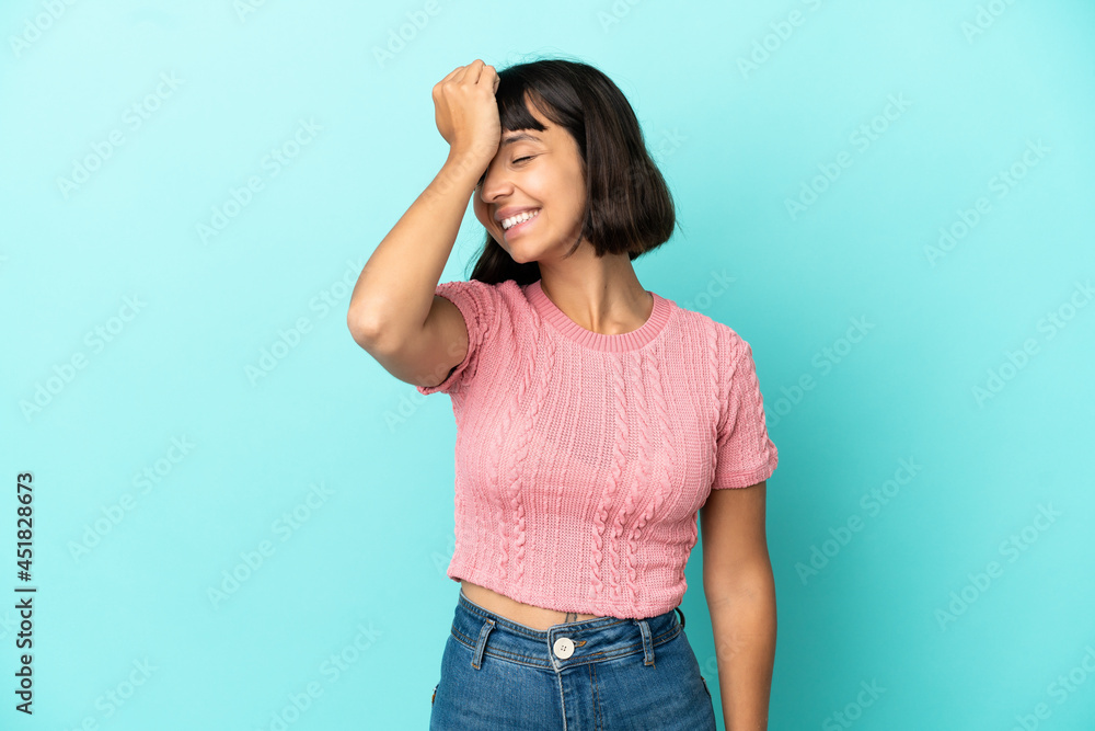 Young mixed race woman isolated on blue background has realized something and intending the solution Young mixed race woman isolated on blue background has realized something and intending the solution
