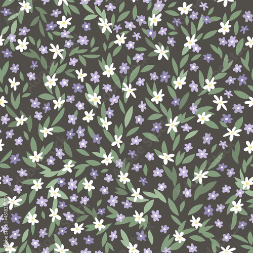 seamless pattern with cute little flowers. vector illustration. vintage background. pastel colors, green and violet