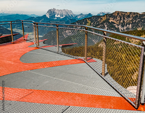 Beautiful alpine summer view on the viewing platform at the famous Steinplatte summit, Waidring, Tyrol, Austria photo