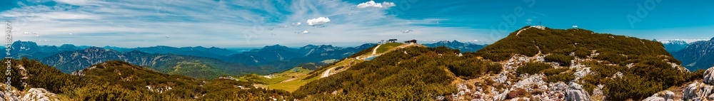 High resolution stitched panorama of a beautiful alpine summer view at the famous Steinplatte summit, Waidring, Tyrol, Austria High resolution stitched panorama of a beautiful alpine summer view at the famous Steinplatte summit, Waidring, Tyrol, Austria