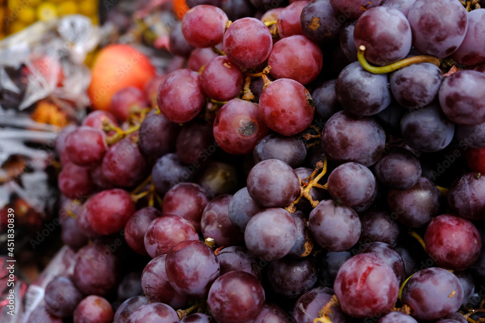 Close-up shot of grapes at a street stall