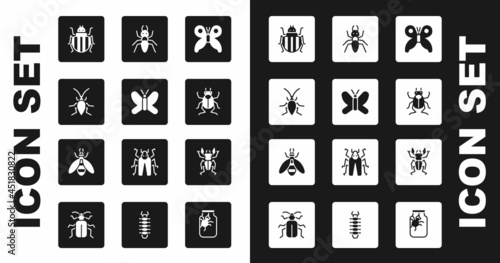 Set Butterfly, Cockroach, Colorado beetle, Beetle bug, Ant, deer and icon. Vector