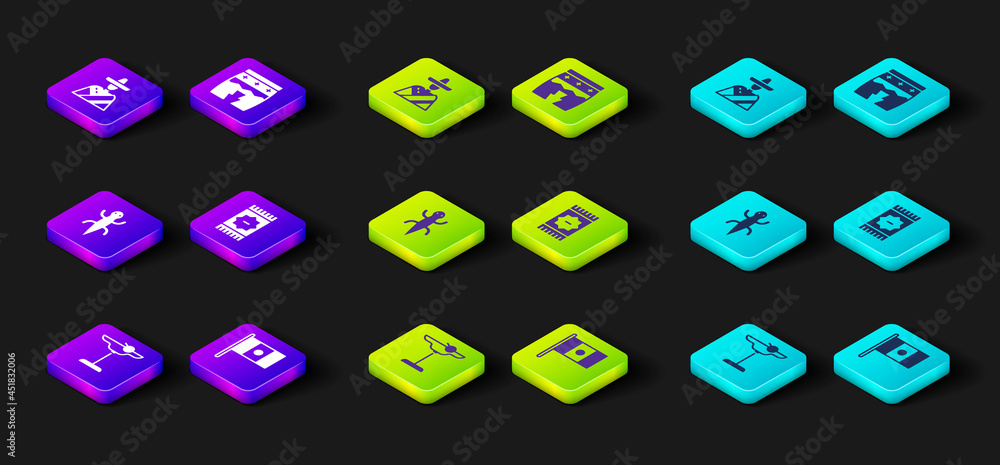 Set Margarita cocktail, Mexico flag, Lizard, Mexican carpet, Huehuetl and man sombrero icon. Vector