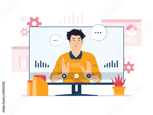 Video conference, online learning and remote working concept illustration