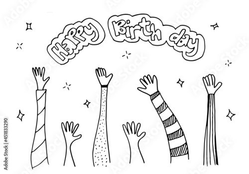 Applause hand draw on white background with happy birthday text.vector illustration.