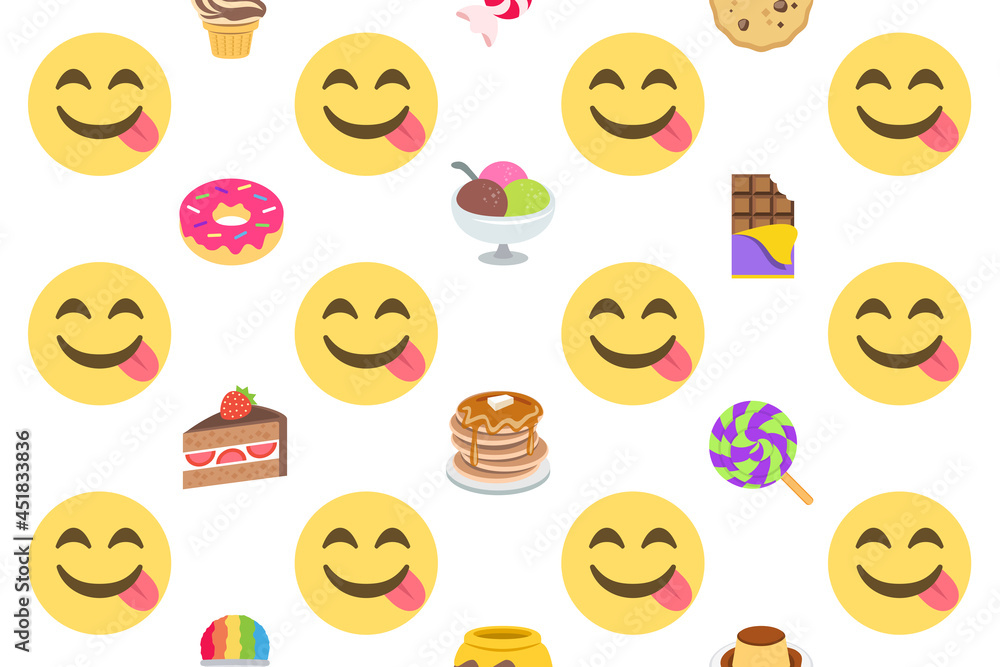 gourmet face with sweet food icons,emoji pattern on white background,vector illustration gourmet face with sweet food icons,emoji pattern on white background,vector illustration
