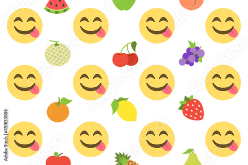 Fototapeta Naklejka Na Ścianę i Meble -  face svouring delicious food with fruit,emoji pattern on white background,vector illustration