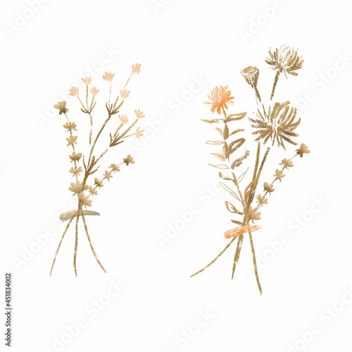 Illustrations of dry bouquets of flowers. Suitable for printing, web, textile design, souvenirs, scrapbooking.