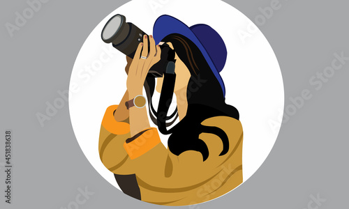 Photographer Girl with Camera Flat Character