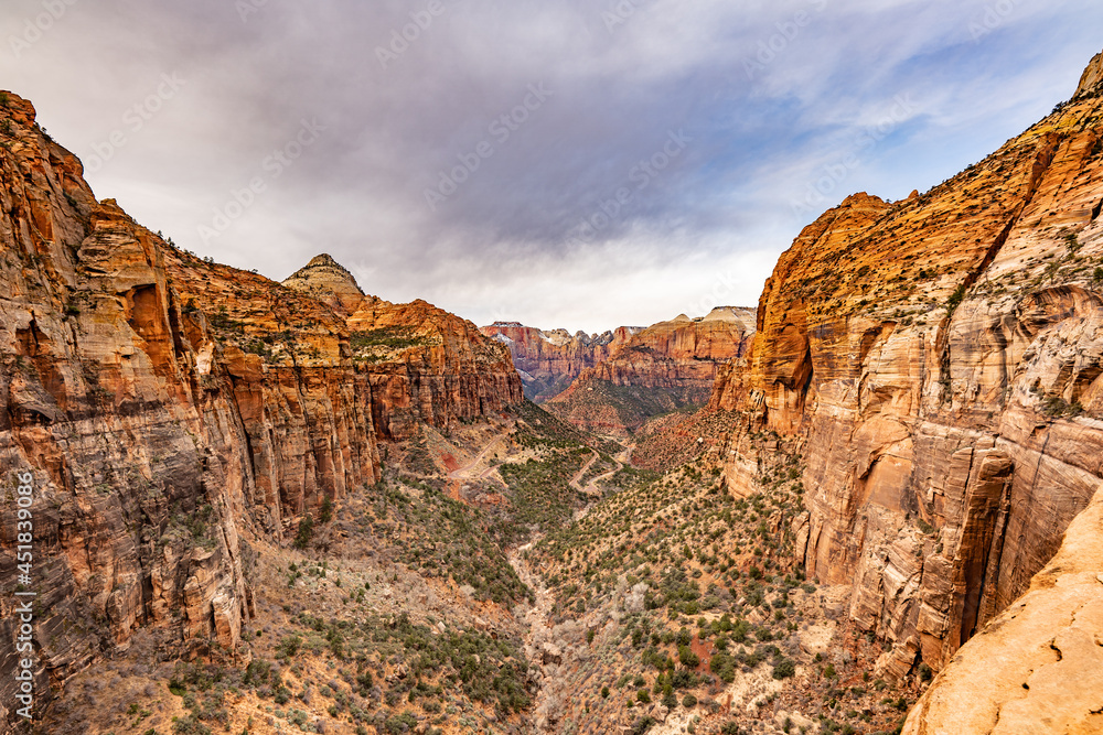 Naklejka premium View of Zion National Park from atop a lookout.