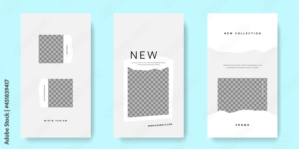 Trendy story layouts with place for photos, minimal social media templates with torn paper effect, business graphic, clean editable set Trendy story layouts with place for photos, minimal social media templates with torn paper effect, business graphic, clean editable set
