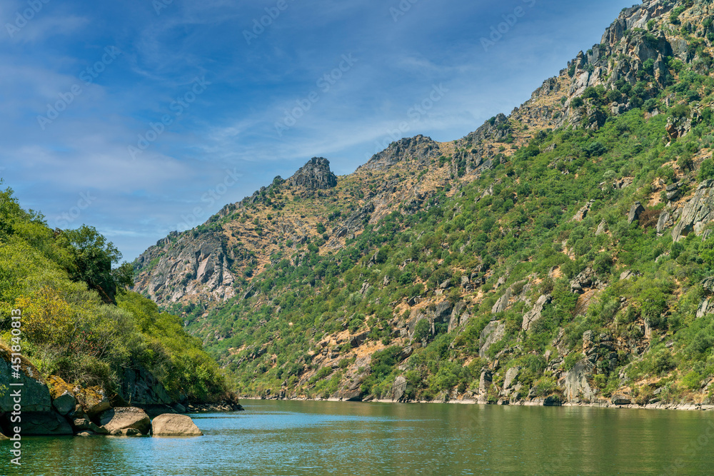 view of the mountain formations and the landscape from the Duero river in the Arribes del Duero