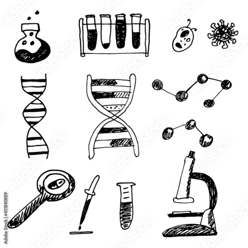 Vector hand drawn laboratory and science icons set