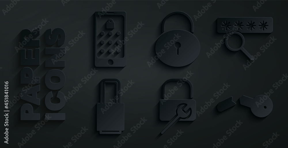 Set Lock repair, Password protection, Broken key, and Mobile and graphic password icon. Vector Set Lock repair, Password protection, Broken key, and Mobile and graphic password icon. Vector