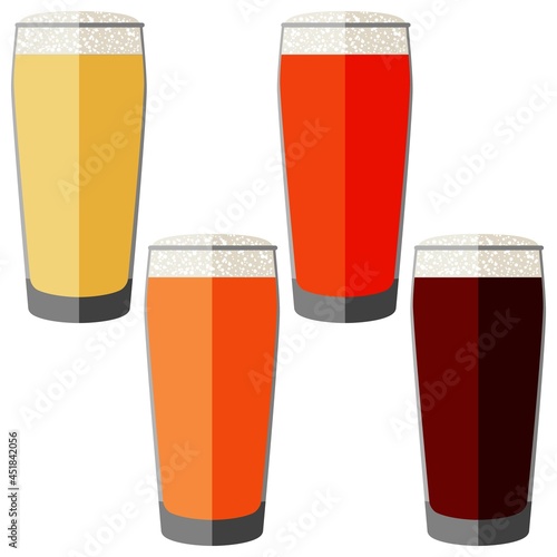 Set with craft beer in willi becher glass for banners, flyers, posters, cards. Light and dark beer, ale, lager. Beer Day. October fest. Flat style. Vector illustration isolated on white background