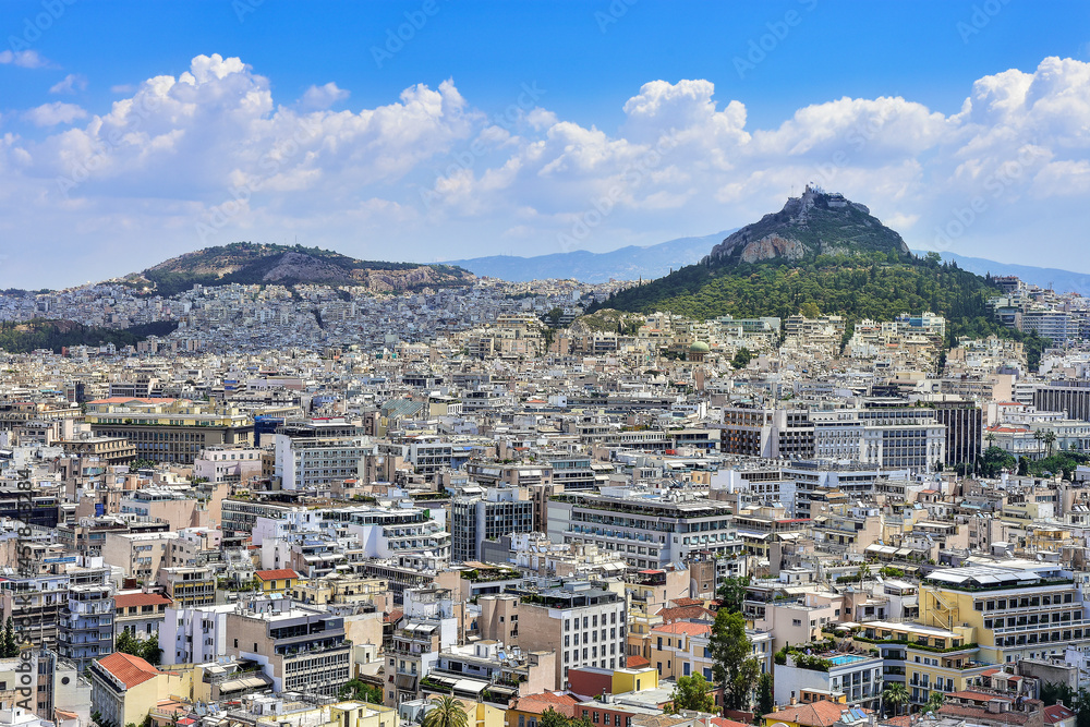 Fototapeta premium view from the Acropolis hill on the city of Athens, Greece 