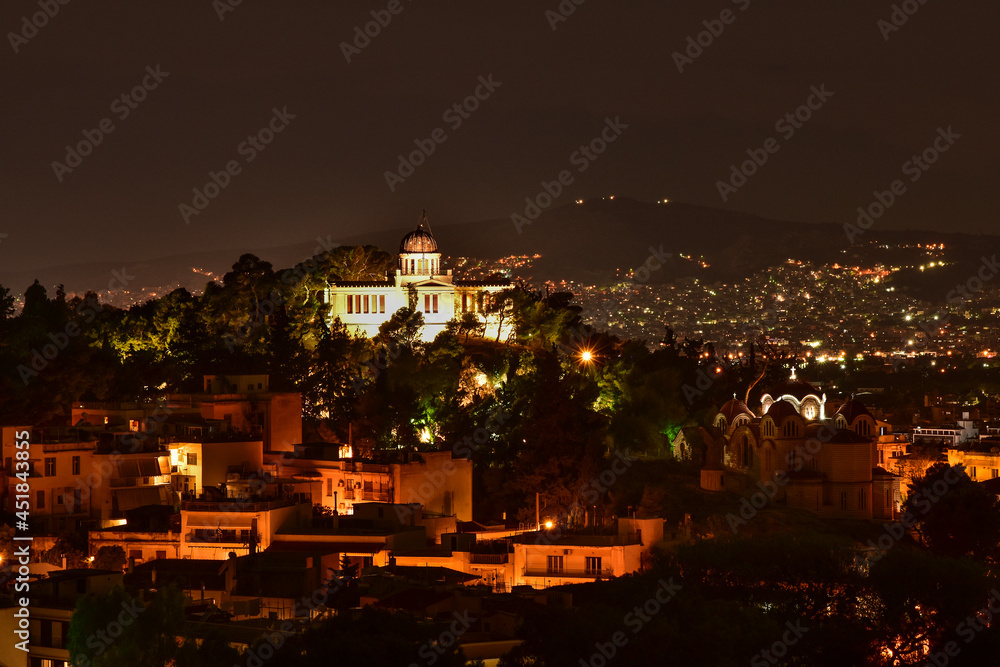 night panorama of Athens from the Acropolis, Greece