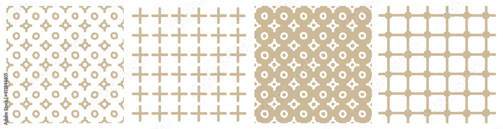 Set of beige abstract simple geometric seamless patterns. Hand drawn vector illustrations on white background Set of beige abstract simple geometric seamless patterns. Hand drawn vector illustrations on white background