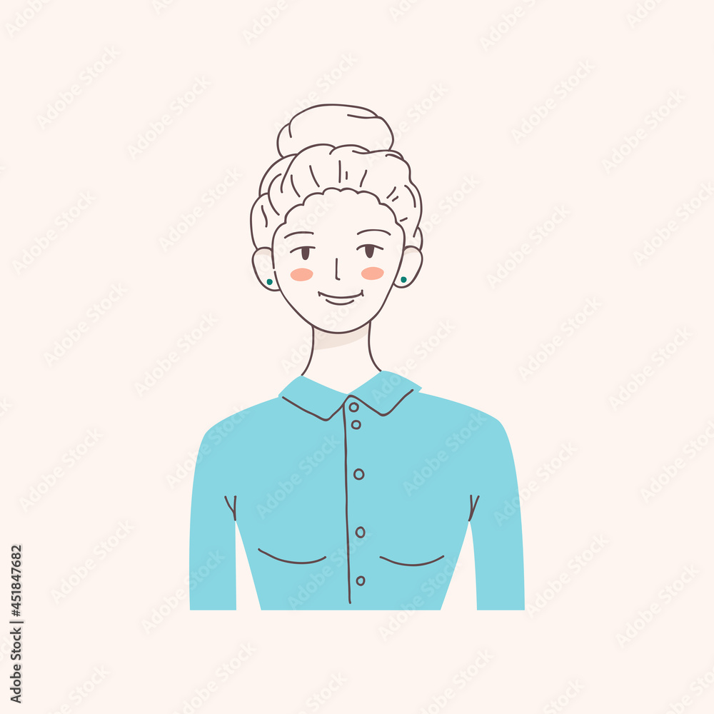Women portrait. Hand drawn flat style vector design concept illustration of a young woman, face and shoulders avatar. Flat style vector icon Women portrait. Hand drawn flat style vector design concept illustration of a young woman, face and shoulders avatar. Flat style vector icon