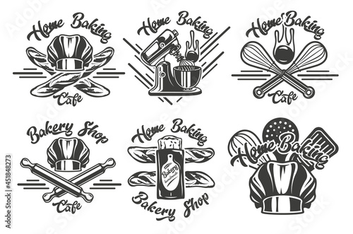 Set of vintage badges on the craft bakery theme for white background. Vector