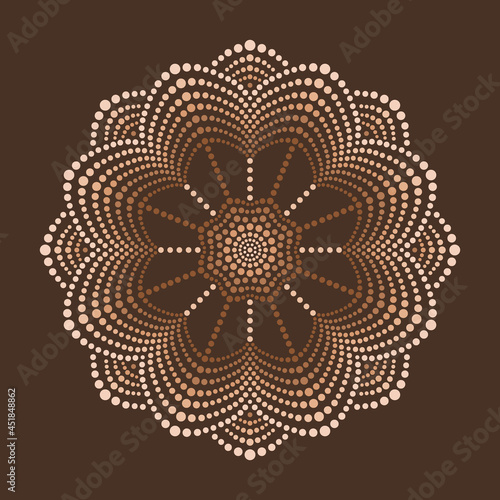 Vector dot painting green mandalas. Aboriginal style of dot painting
