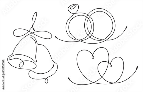 Set of single line drawing of romantic elements Vector hand drawn line art style
