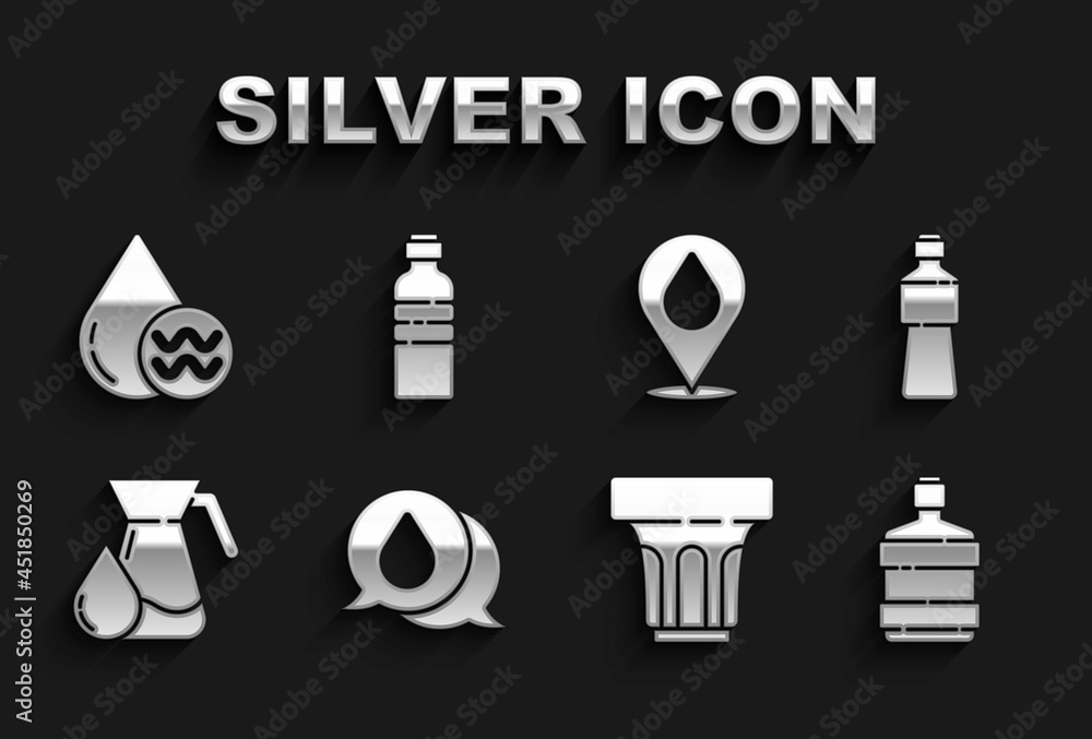 Set Water drop with speech bubbles, Bottle of water, Big bottle clean, Glass, Jug glass, location, Recycle aqua and icon. Vector Set Water drop with speech bubbles, Bottle of water, Big bottle clean, Glass, Jug glass, location, Recycle aqua and icon. Vector