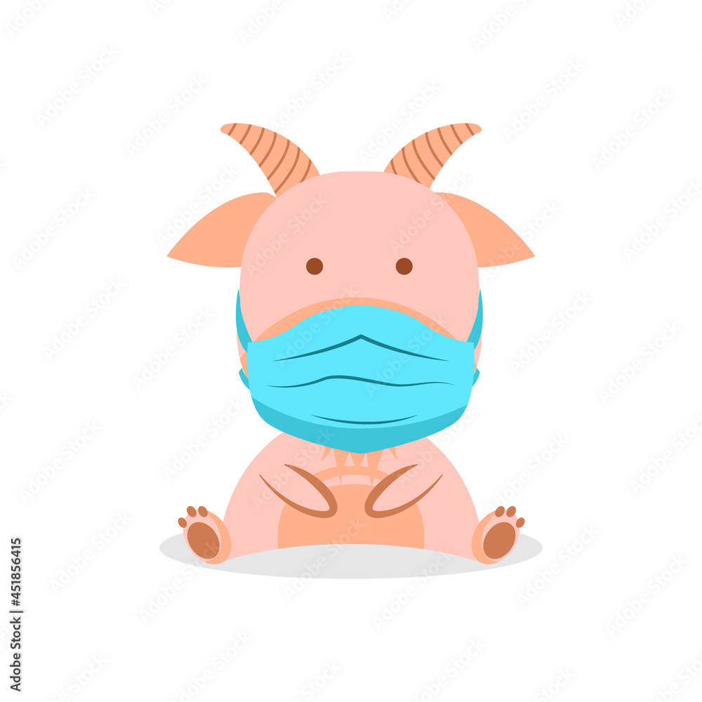 Illustration cartoon little animal goat wearing mask