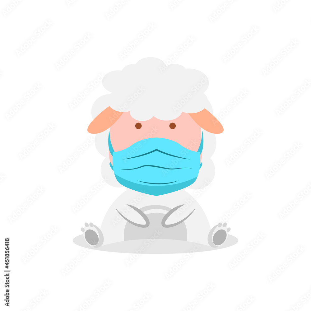 Illustration cartoon little animal sheep wearing mask Illustration cartoon little animal sheep wearing mask