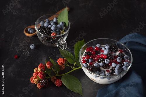 Healthy snack with various berries, from organic culture photo