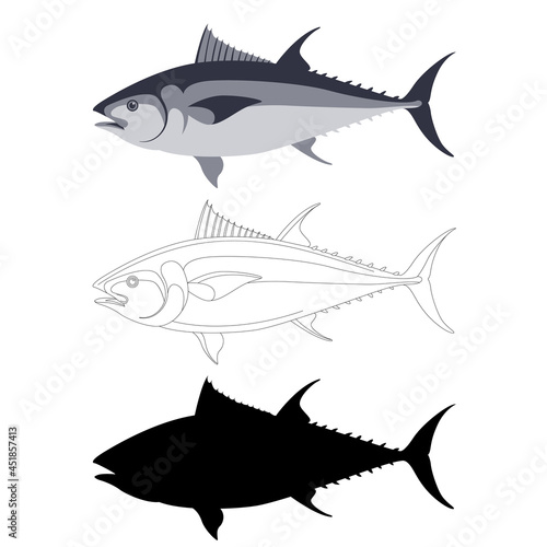 tuna fish, vector illustration, flat style, side view,