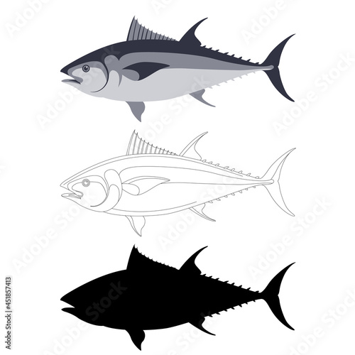 tuna  fish, vector illustration, flat style, side view,