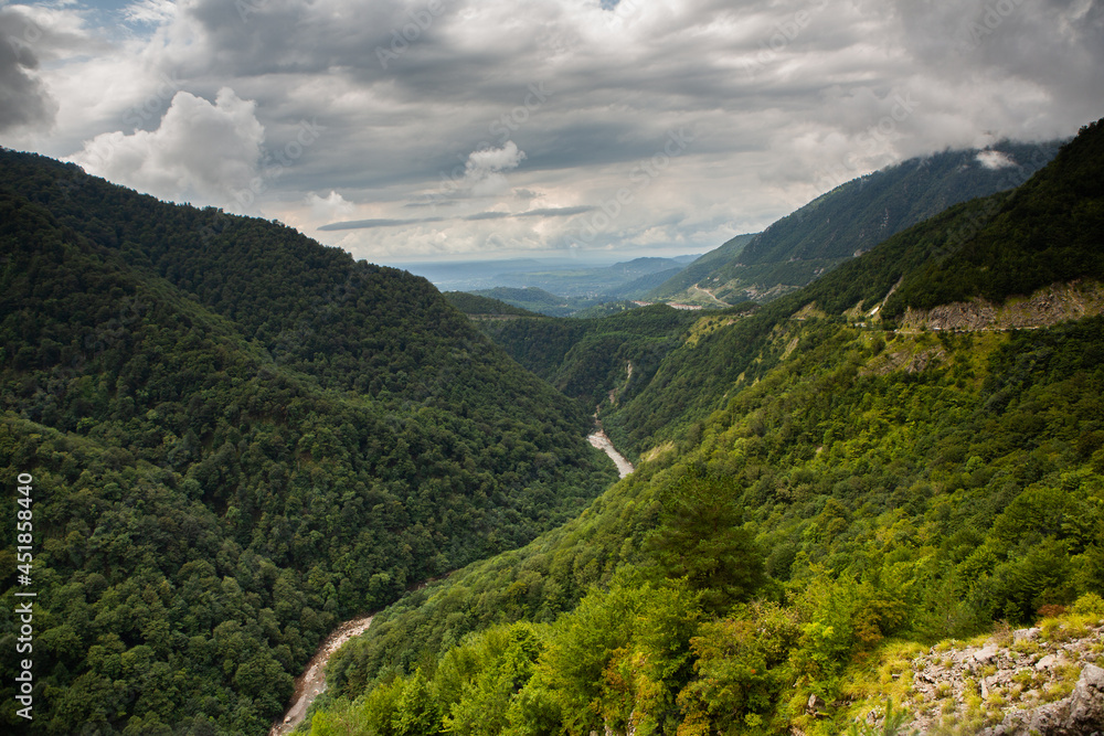 Fototapeta premium A beautiful landscape photography in Caucasus Mountains in Georgia.