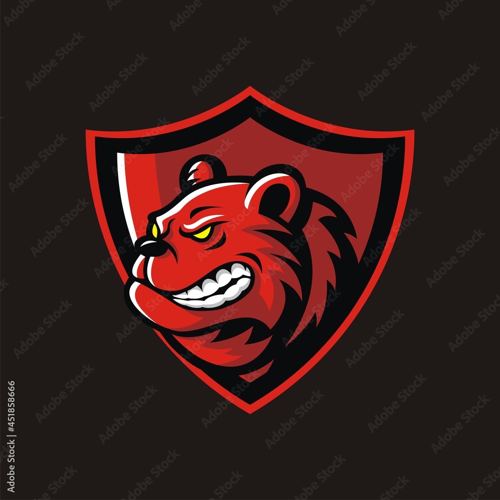 Red bear head mascot in shield. Red bear head mascot in shield.