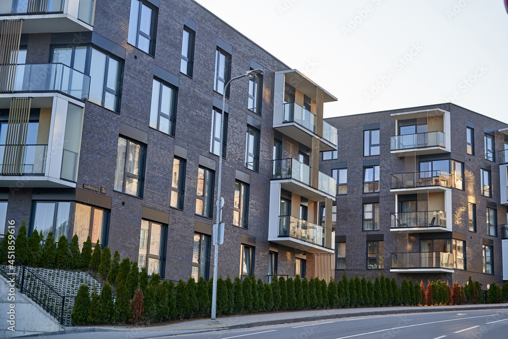 New modern and luxurious apartment buildings in city New modern and luxurious apartment buildings in city